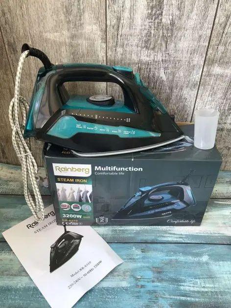 Утюг паровой Rainberg RB-6310 3200W с паровым ударом и керамической подошвой Черно-голубой