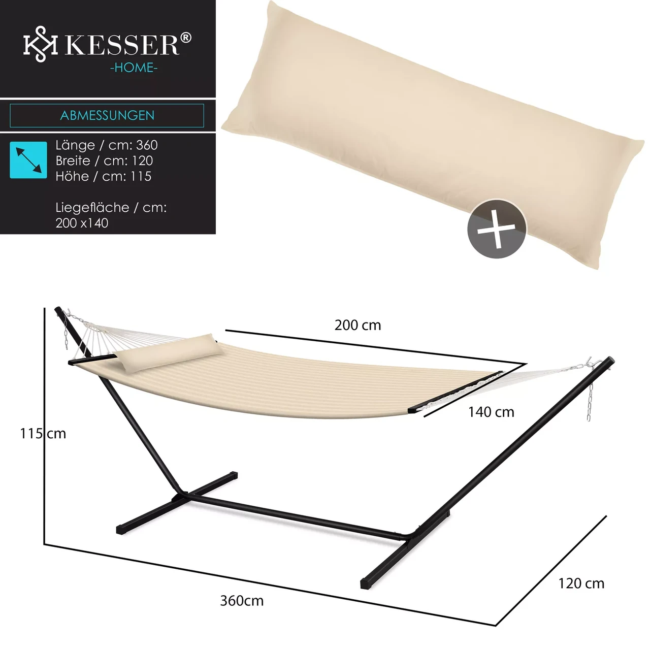 Гамак підвісний для саду та дачі KESSER 200 кг 360x120x115 см (4260729118899) - фото 3 Гамак підвісний для саду та дачі KESSER 200 кг 360x120x115 см (4260729118899) - фото 3