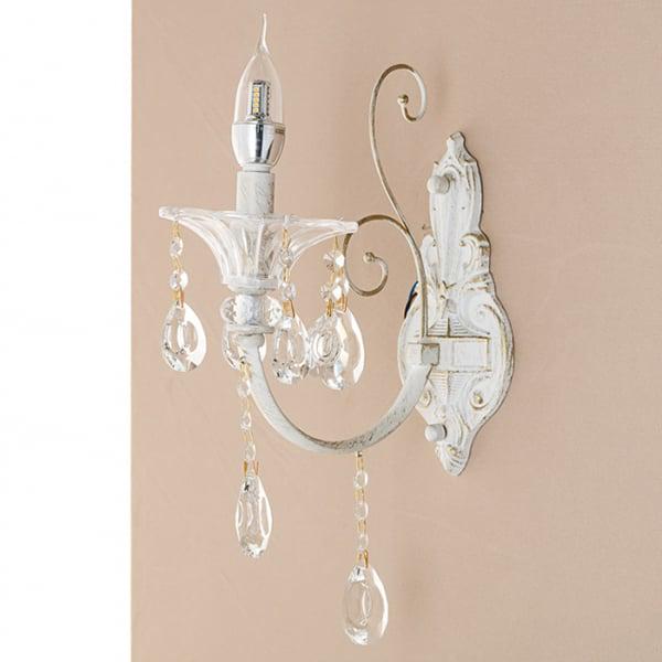 Бра Flora на 1 свічку з скляним декором і камінням Білий (OU101/1W)