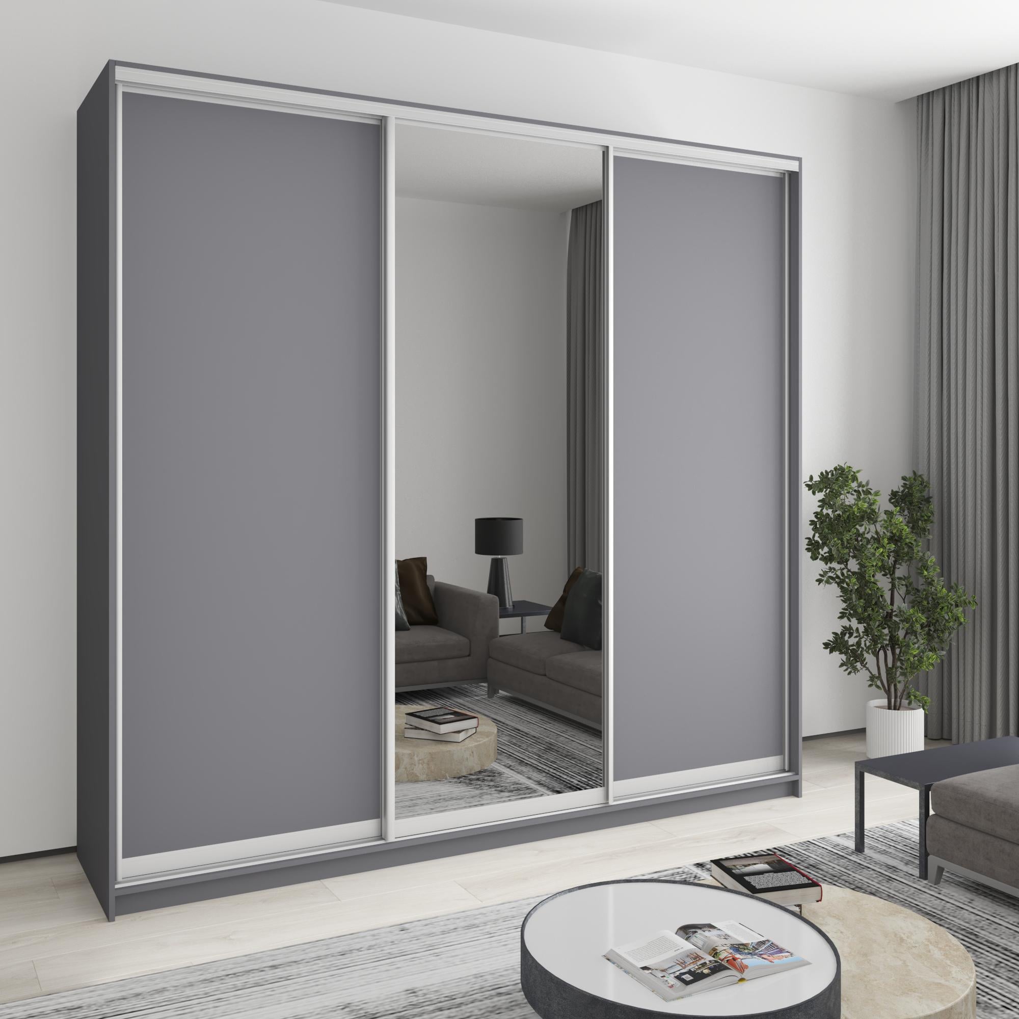 Шкаф-купе трехдверный MebelStar Уни AL 2 ДСП/зеркало 250x45x240 см Антрацит (MBS-1939)