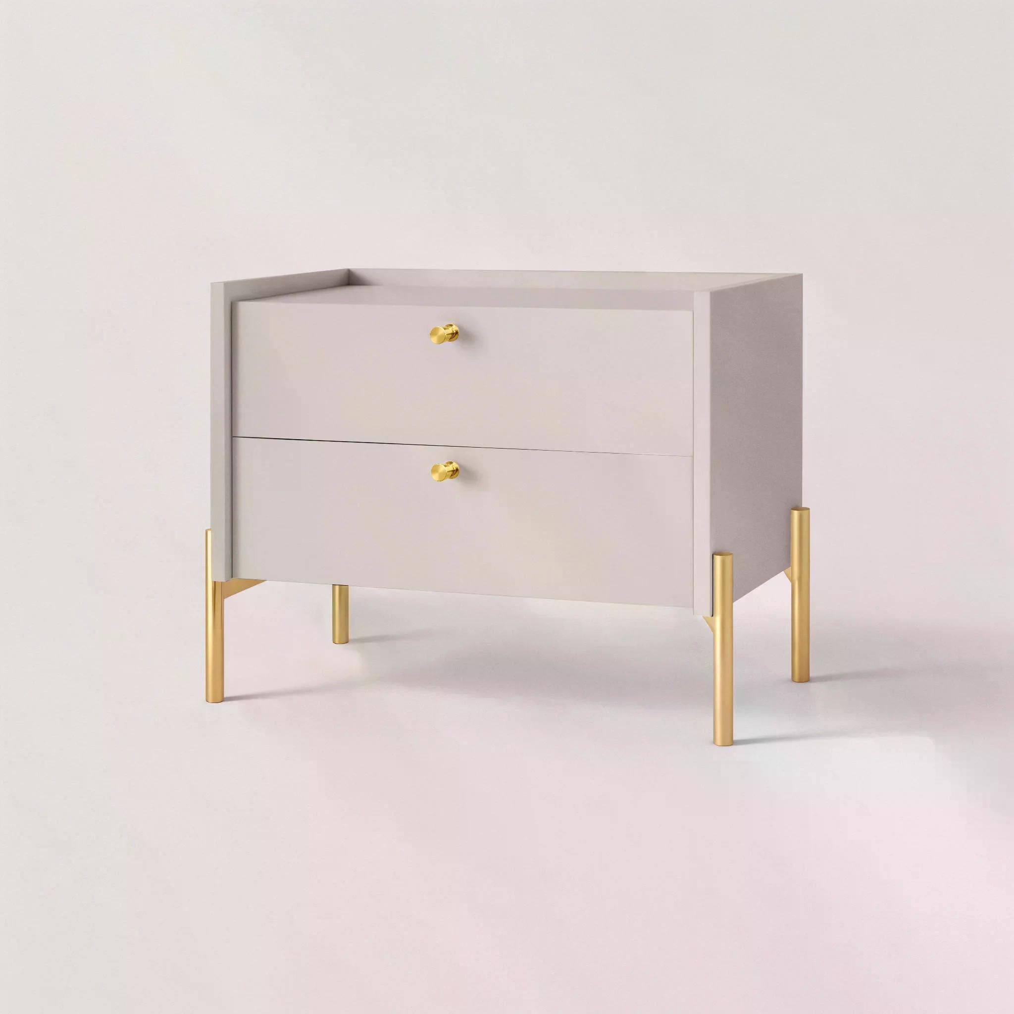 Тумба прикроватная Wood 500x400x440 мм с двумя ящиками на металлических ножках Кашемир/Золотой