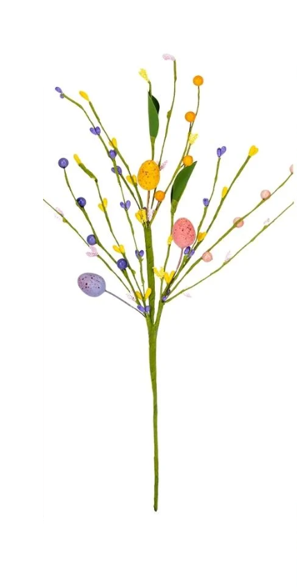 Декоративная веточка Разноцветные пасхальные яйца 40 см (5107-022)