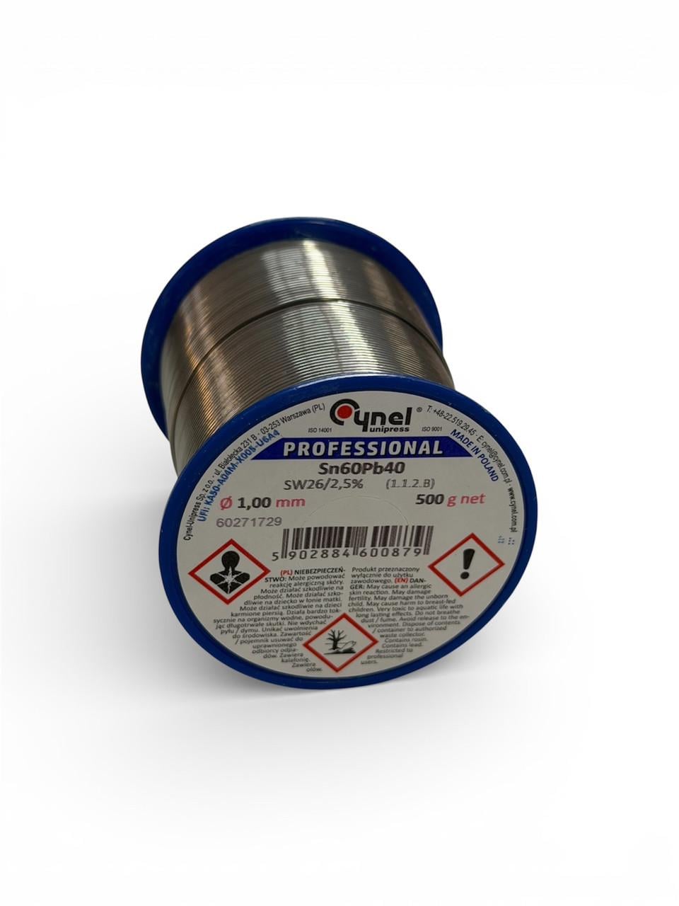 Припой Cynel Sn60Pb40 с флюсом 1,0 мм катушка 0,5 кг