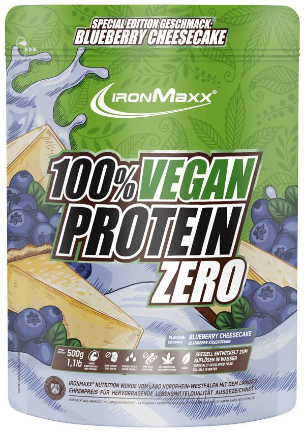 Протеин IronMaxx 100% Vegan Protein Zero 500 g /16 servings/ Blueberry Cheesecake - фото 1