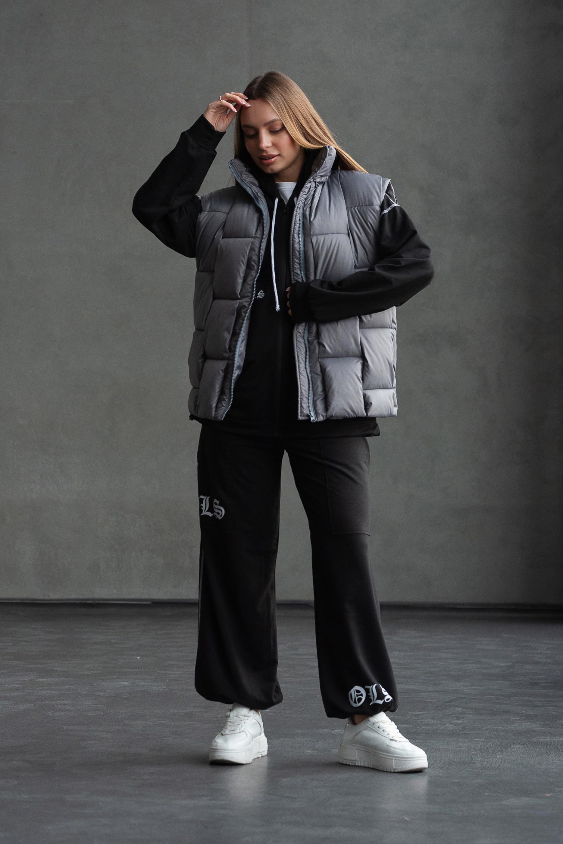 Жилет теплый женский Шахматка р. 48 Серый