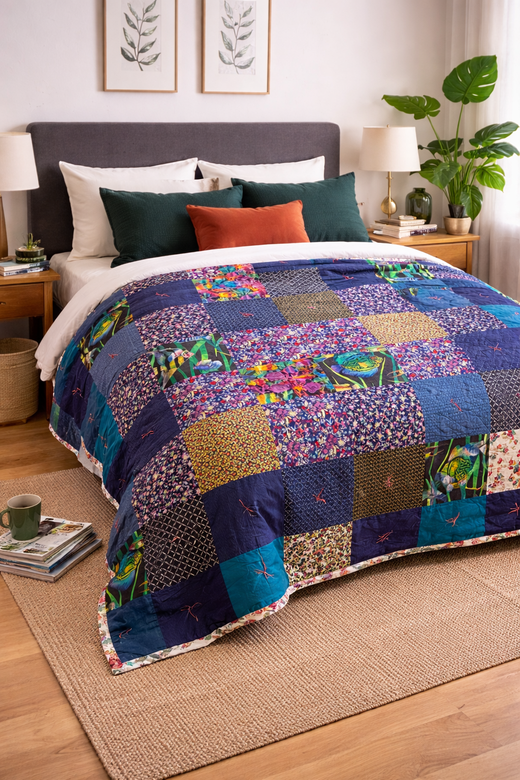 Покрывало пэчворк ручной работы 150х200 см Аквариум