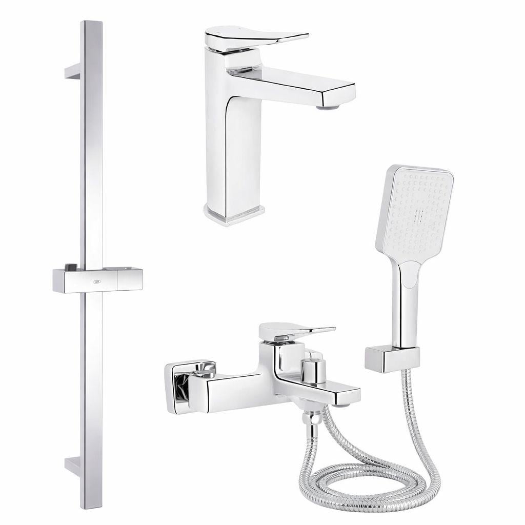 Комплект смесителей Qtap Nando для ванной 3в1 умывальник/ванная/душевая стойка с ручным душем Хром (4865148649)