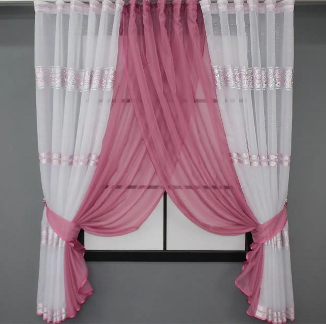 Шторки на кухню 400х170 см Малиновый/Белый (111к)