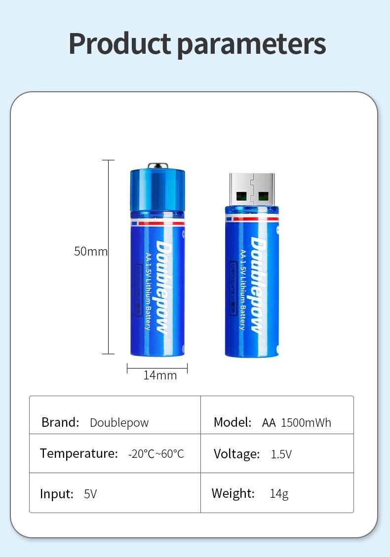 Акумулятор Doublepow USB AA 1500mwh 1.5v Lithium Ion Li-Ion 2 шт. (51917) - фото 3