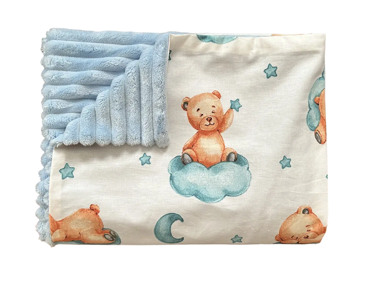 Плед детский BST для дома/прогулок/тележка/у кроватку хлопок/плюш Голубой/Бежевый (2013645866)