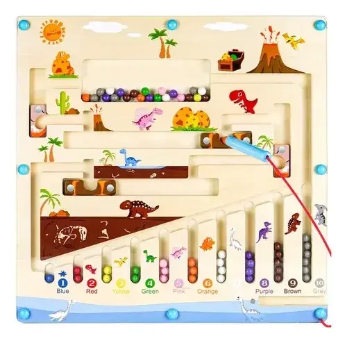 Лабиринт магнитный Динозавры Wootoyz Montessori деревянный сортер цветов и цифр от 3 лет (SKU-222)