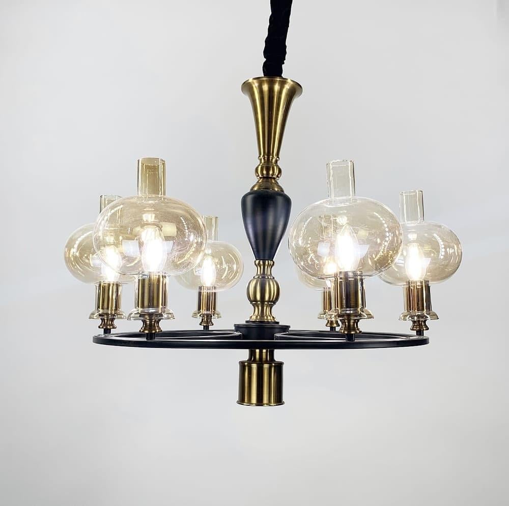 Люстра классическая подвесная с 7 янтарными плафонами Черный/Латунь (ZL1570/6 A) Люстра классическая подвесная с 7 янтарными плафонами Черный/Латунь (ZL1570/6 A)