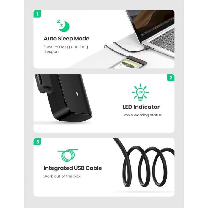Кабель-адаптер Ugreen SATA-USB 3,0 для 2,5" SSD и жесткого диска 0,5 м Черный - фото 4