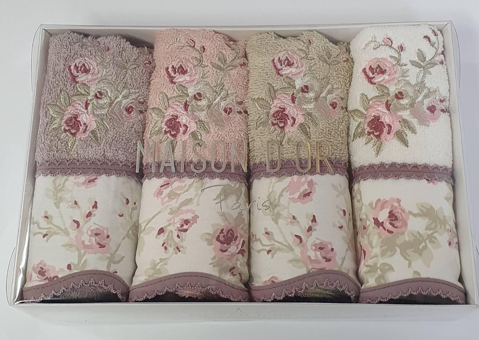 Рушники Maison D'or 4 шт. Lady Roses 30x50 Ecru Rose Beige Dark Lilac (CN6044) - фото 1