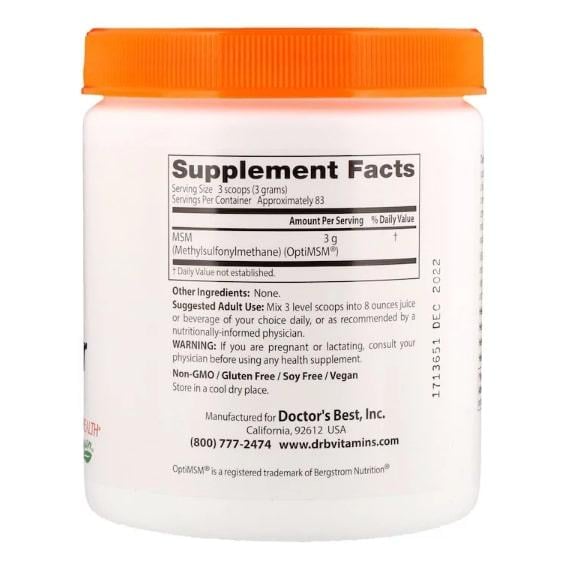 Препарат для суглобів та зв'язок Doctor's Best MSM Powder with OptiMSM 8,8 ун. 250 г 83 порцій (DRB-00076) - фото 2