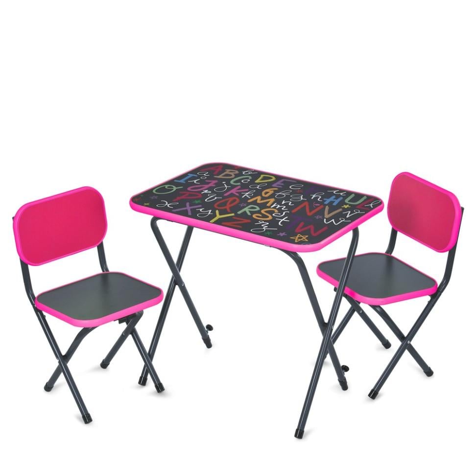 Дитячий стіл з двома стільцями Bambi комбінований 60х44,5х52-57 см складаний Малиновий (KL-154-R-61)