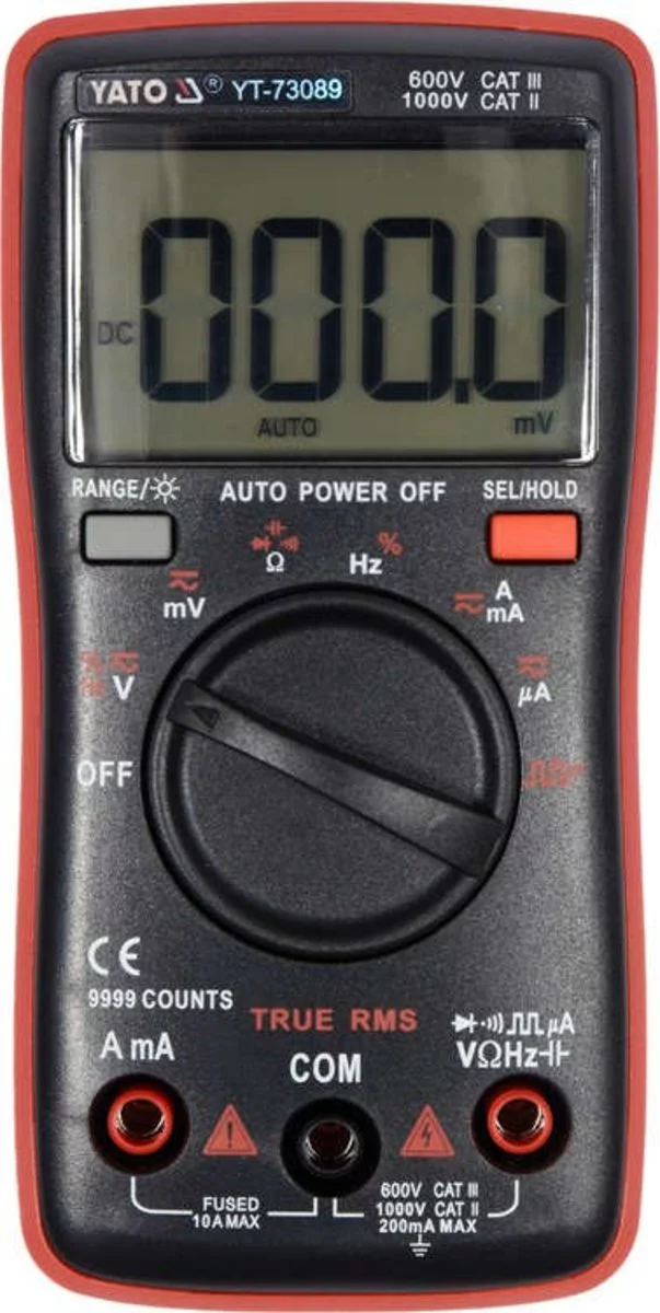 Мультиметр TRUE RMS електричних параметрів YATO з LCD-цифровим діапазоном 9999 Мультиметр TRUE RMS електричних параметрів YATO з LCD-цифровим діапазоном 9999