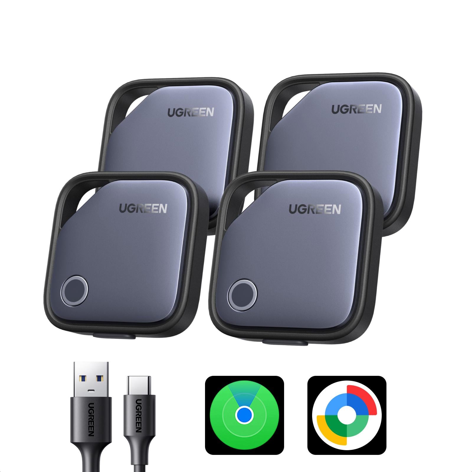 Поисковый брелок UGREEN FineTrack Duo CM916 4 шт. до 1 года работы зарядка USB-C Темно-синий/Фиолетовый (75646P)
