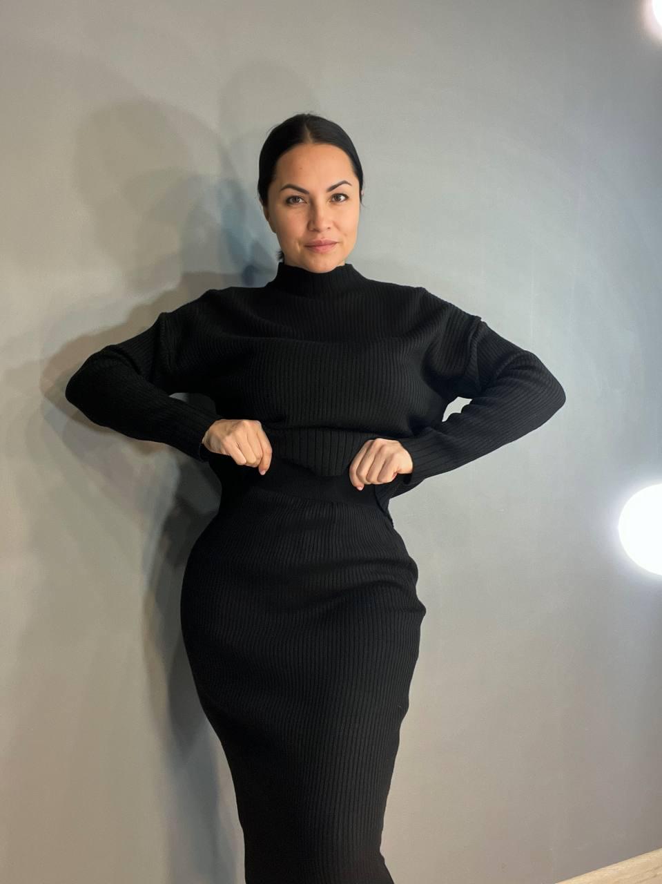 Костюм женский ENJOY 82345 свитер с юбкой длинная рубчик вязка OS Черный (729) - фото 9 Костюм женский ENJOY 82345 свитер с юбкой длинная рубчик вязка OS Черный (729) - фото 9