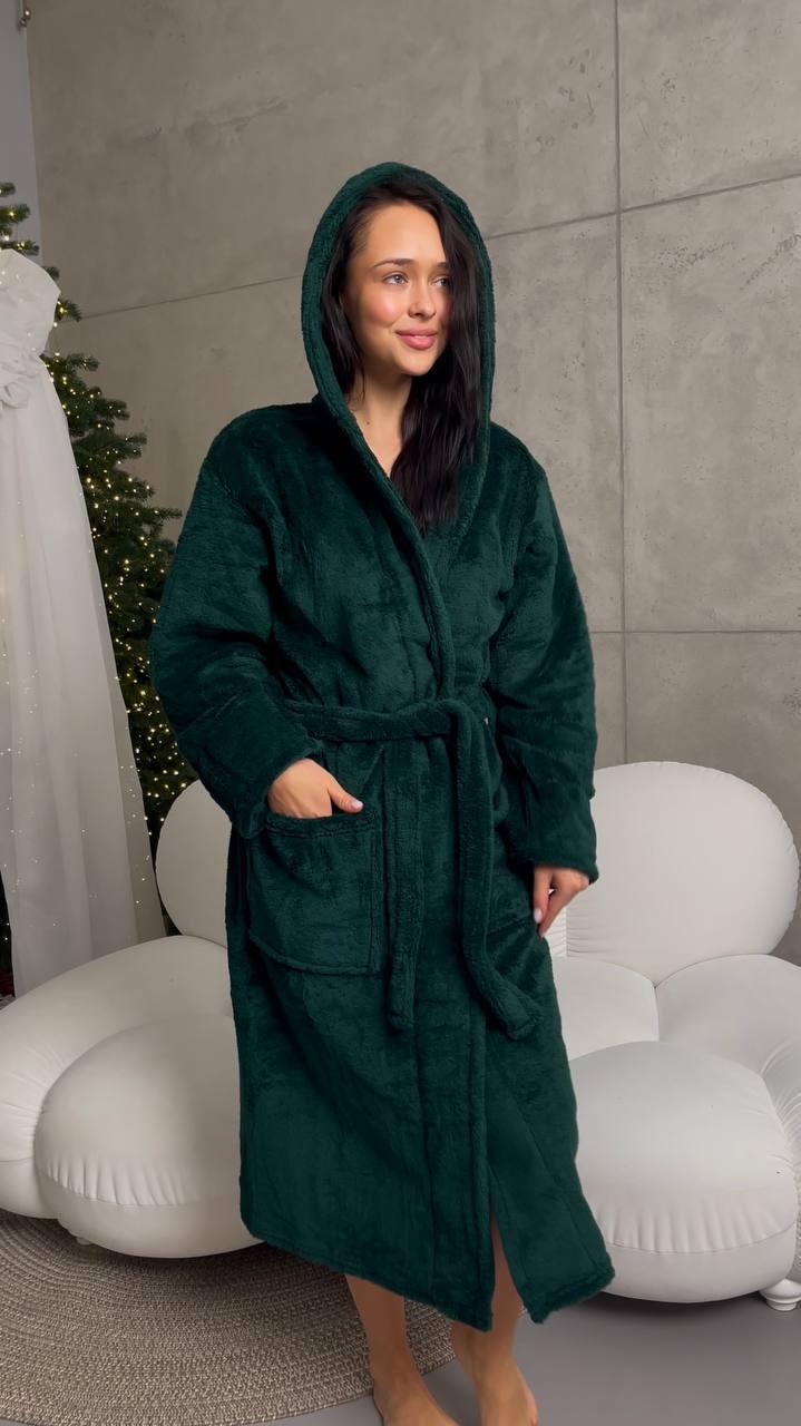 Халат женский махровый на запах с капюшоном Бутылочный 6XL (62-64) - фото 6 Халат женский махровый на запах с капюшоном Бутылочный 6XL (62-64) - фото 6