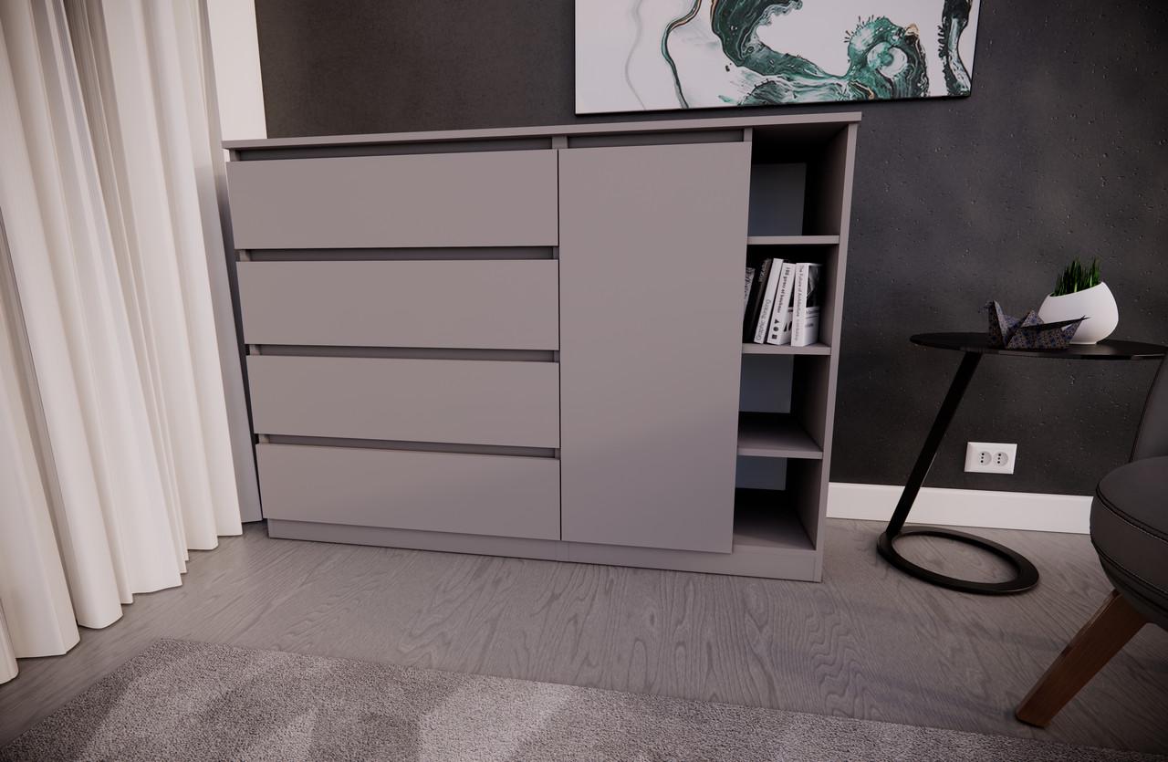 Комод MEBEX на 4 шухляди з боковими полицями 140х40х100 см Сірий світлий (VERTO4B1400LG) - фото 1 Комод MEBEX на 4 шухляди з боковими полицями 140х40х100 см Сірий світлий (VERTO4B1400LG) - фото 1