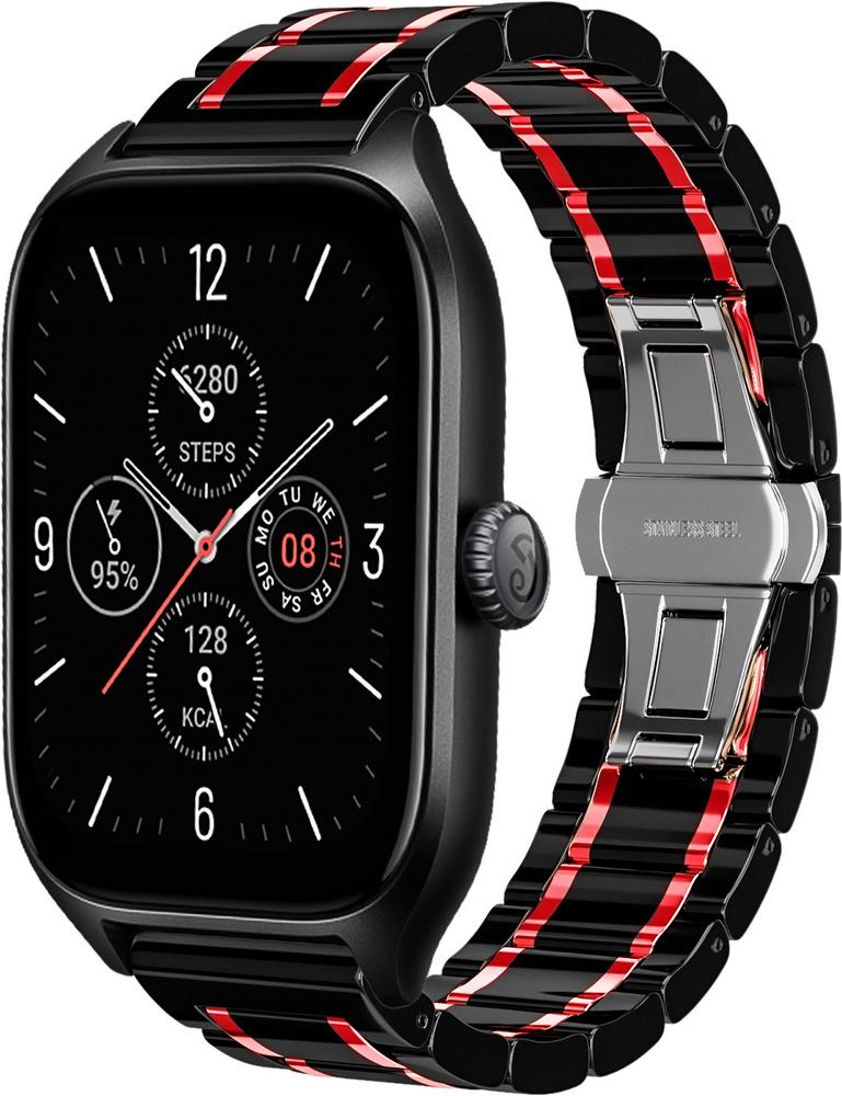 Ремешок керамический Ceramo для Amazfit GTS 4/Mini Black/Red (29510-44)