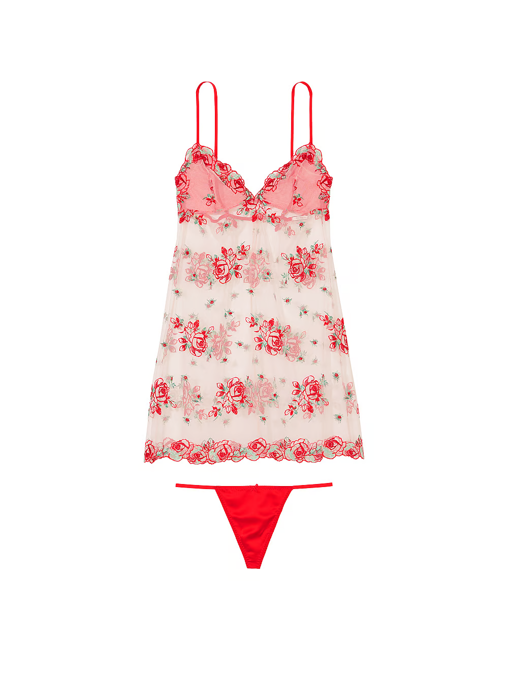 Сукня для сну жіноча Victoria's Secret Floral Embroidery Sheer Mesh Slip мереживна у квіти S Бежевий (21177180) - фото 3