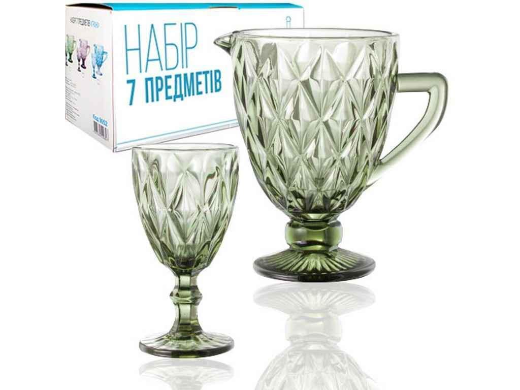 Набор для сока SNT 9052 7 пр. кувшин 1,1 л/6 бокалов 320 мл Грани Изумрудный (734097)