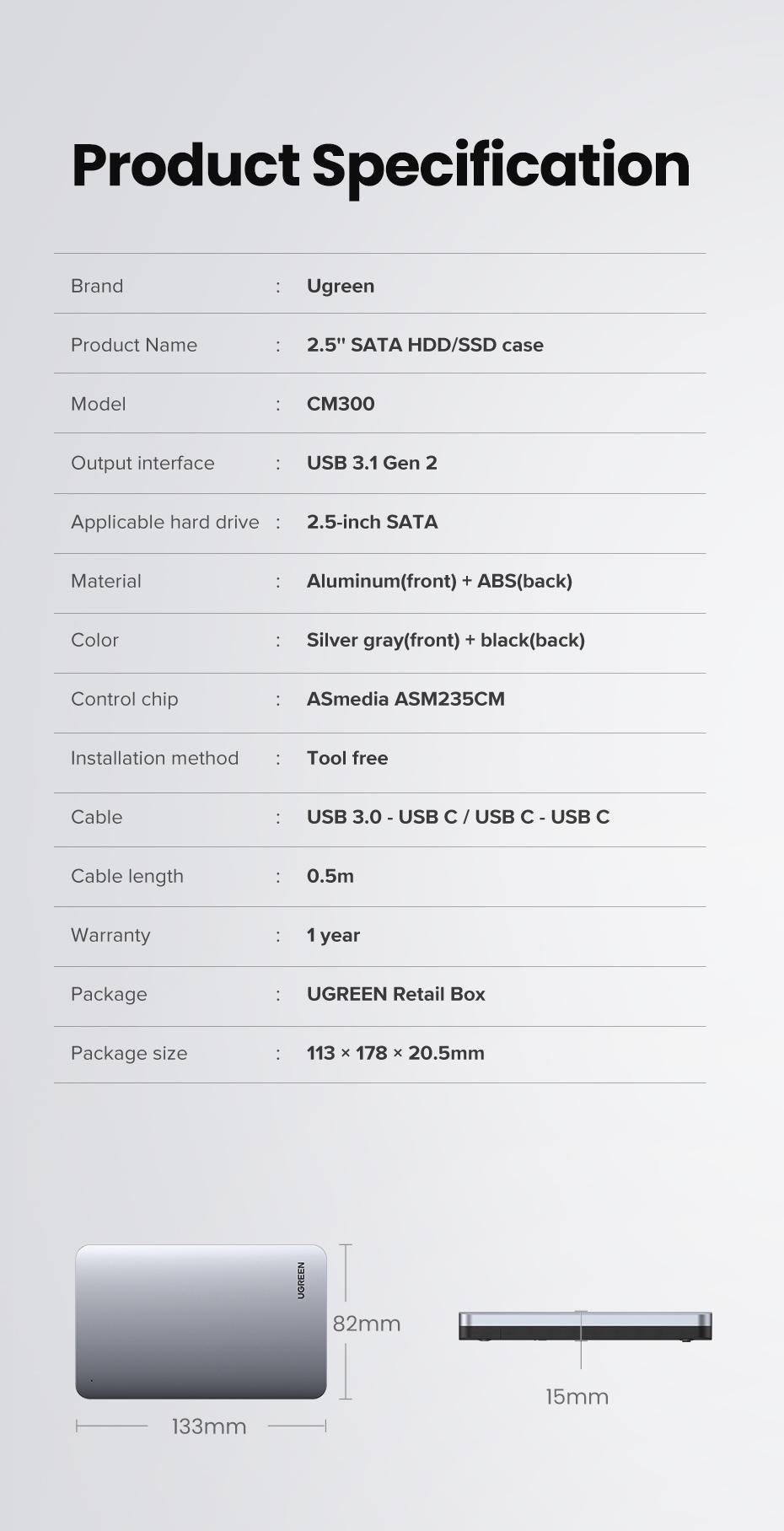 Кишеня зовнішня Ugreen 2.5 USB-C 0.5 м (70499) - фото 10 Кишеня зовнішня Ugreen 2.5 USB-C 0.5 м (70499) - фото 10