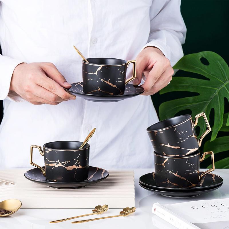 Сервиз чайный подарочный Lesko Мраморная роскошь чашки 4 шт./блюдца 4 шт./ложки 4 шт. с подставкой Black (28525205) - фото 3 Сервиз чайный подарочный Lesko Мраморная роскошь чашки 4 шт./блюдца 4 шт./ложки 4 шт. с подставкой Black (28525205) - фото 3