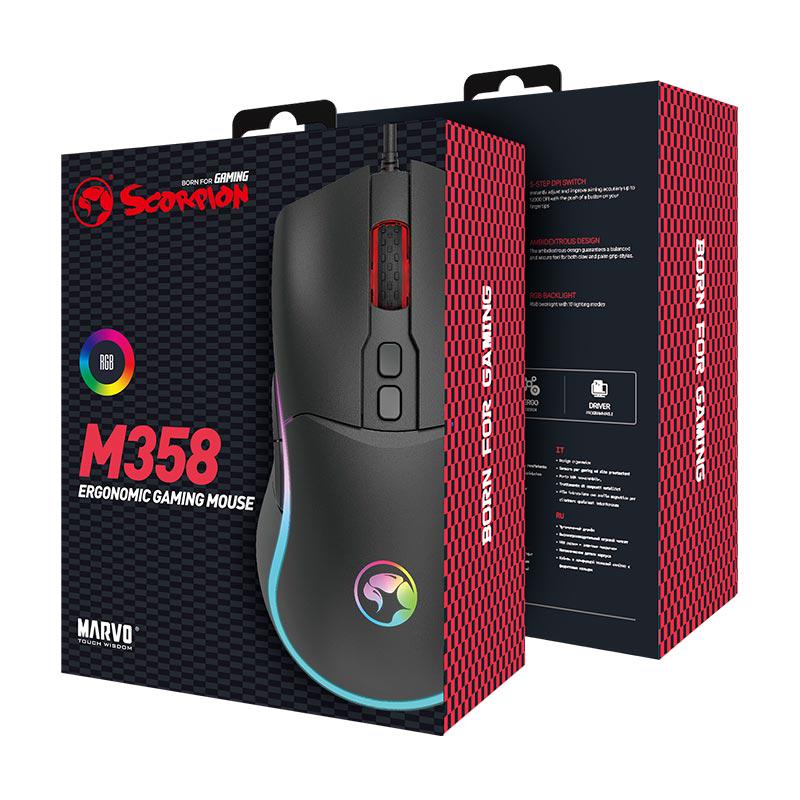 Компьютерная мышка игровая Marvo Wired Programmable Gaming Mouse M358 с RGB-подсветкой Черный (22562491) - фото 7