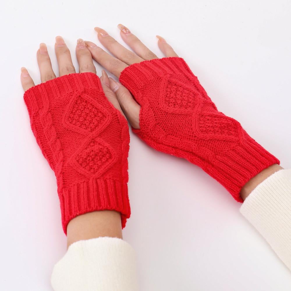 Митенки вязаные с ромбами One size Красный (2421) - фото 2