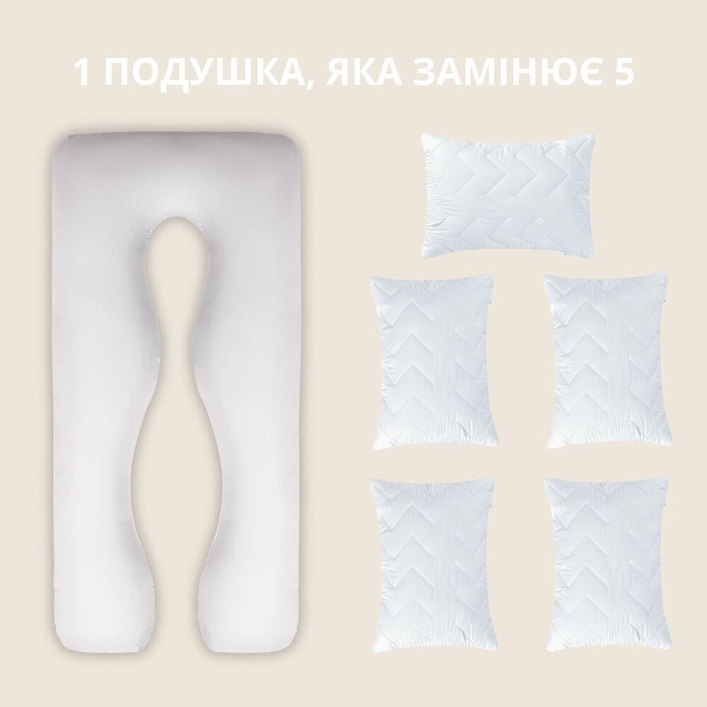 Подушка длинная IDEIA П-образная с наволочкой на молнии 140х75х20 см Серый/Белый (23295269) - фото 4