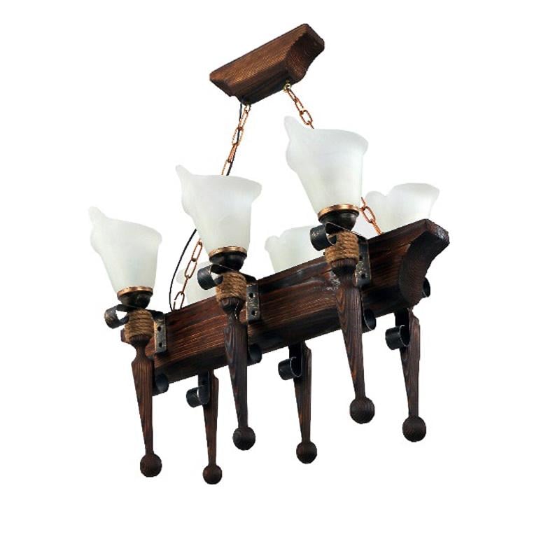 Люстра подвесная деревянная Light House SRS-16189/6 на шесть ламп Темный обжиг