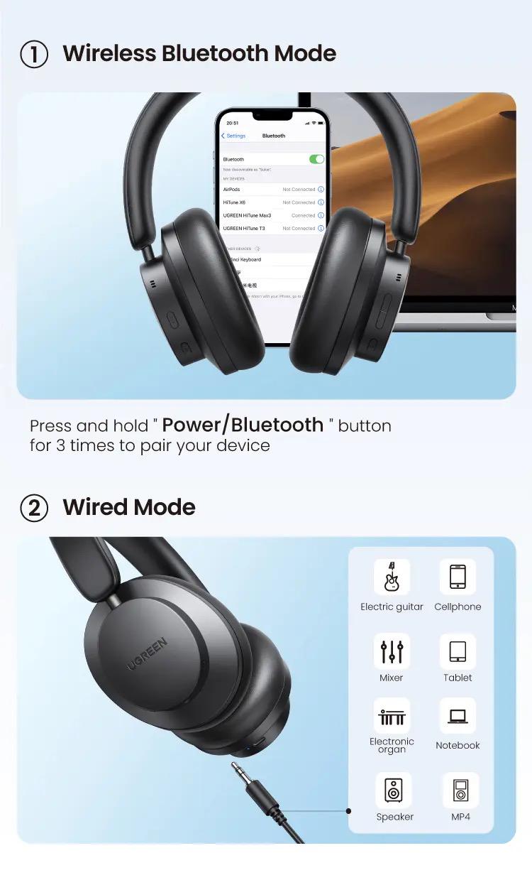 Наушники UGREEN 3D HP106 HiTune Max3 Hybrid Active Noise Black (90422) - фото 11