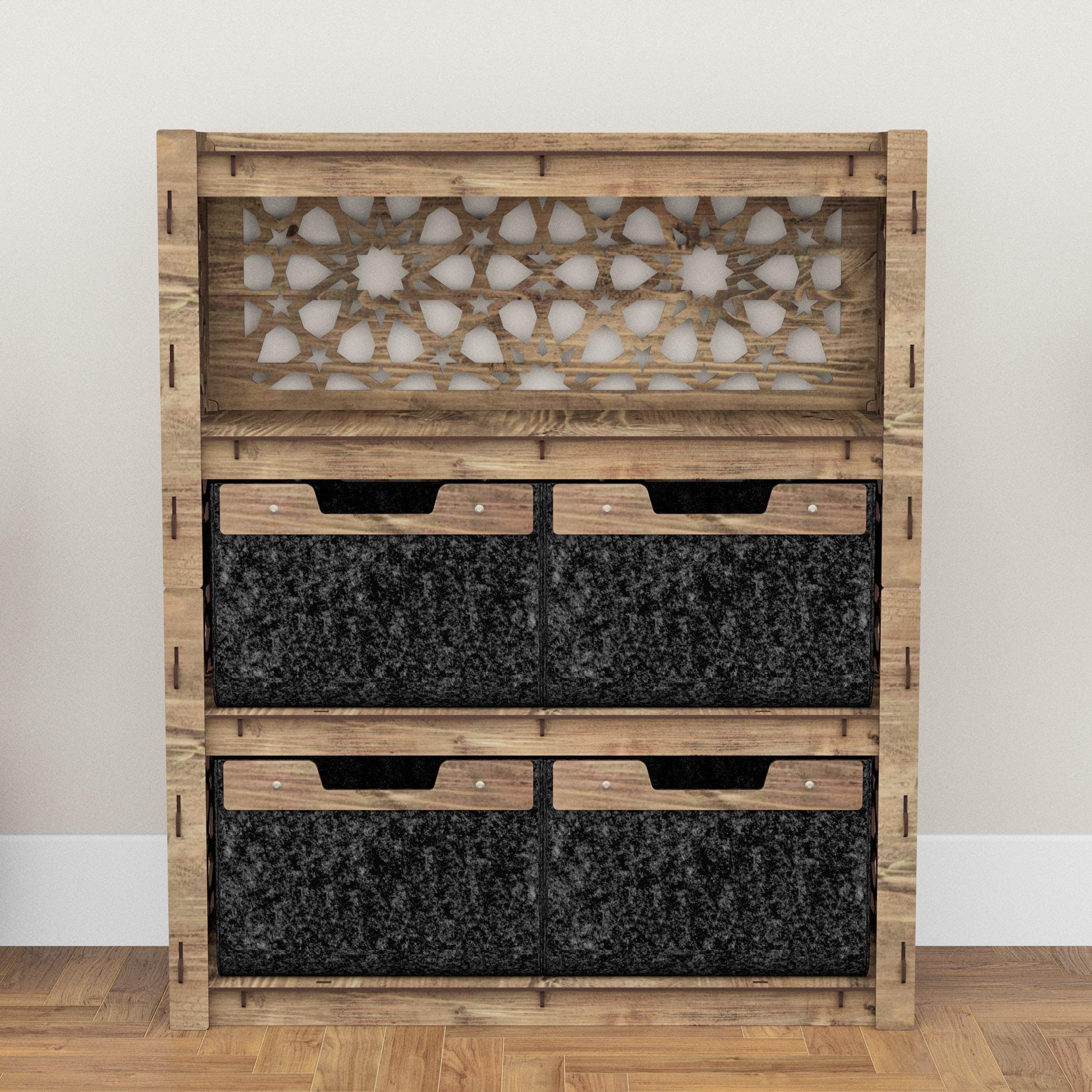 Комод для белья из дерева Hexagonica Arabic на 4 ящика черные корзины 900х750х345 мм (111460) - фото 3 Комод для белья из дерева Hexagonica Arabic на 4 ящика черные корзины 900х750х345 мм (111460) - фото 3