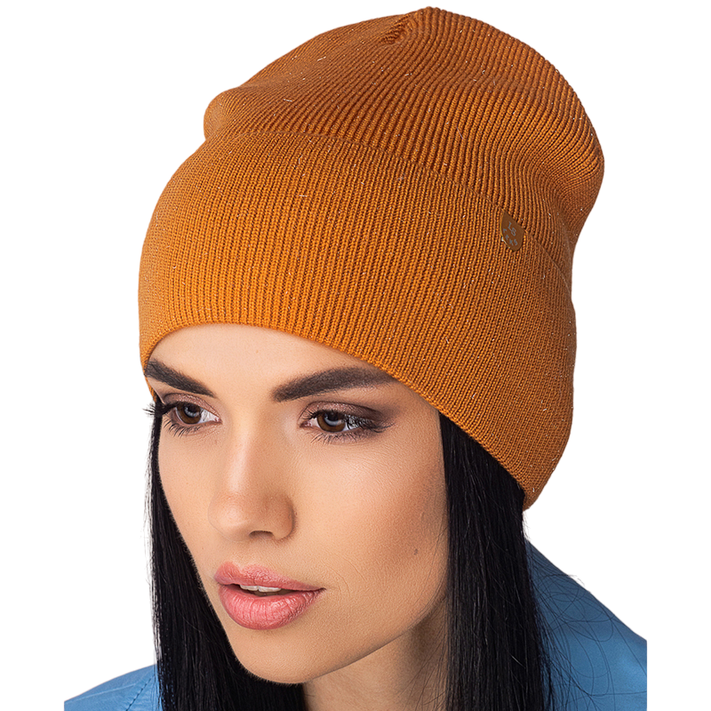 Шапка женская Leks Молния шерстяная на флисовой подкладке с отворотом One size Горчичный (125578)