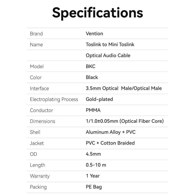 Кабель оптический Vention mini Toslink-Toslink SPDIF Dolby Digital Аудио Hi-Fi нейлоновое оплетение 1 м Черный (BKCBF) - фото 8 Кабель оптический Vention mini Toslink-Toslink SPDIF Dolby Digital Аудио Hi-Fi нейлоновое оплетение 1 м Черный (BKCBF) - фото 8
