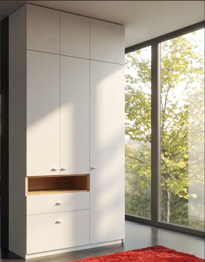 Шафа в передпокій Майстер Форм Тетріс правосторонній 1320х376х2400 мм Німфея альба/Дуб крафт золотий (31946)