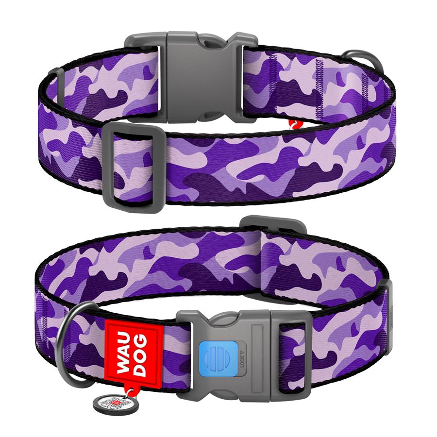 Ошейник для собак с QR-паспортом Waudog Nylon Камо пластиковый фастекс XXL 35 мм 46-70 см Purple (284-0003) - фото 1