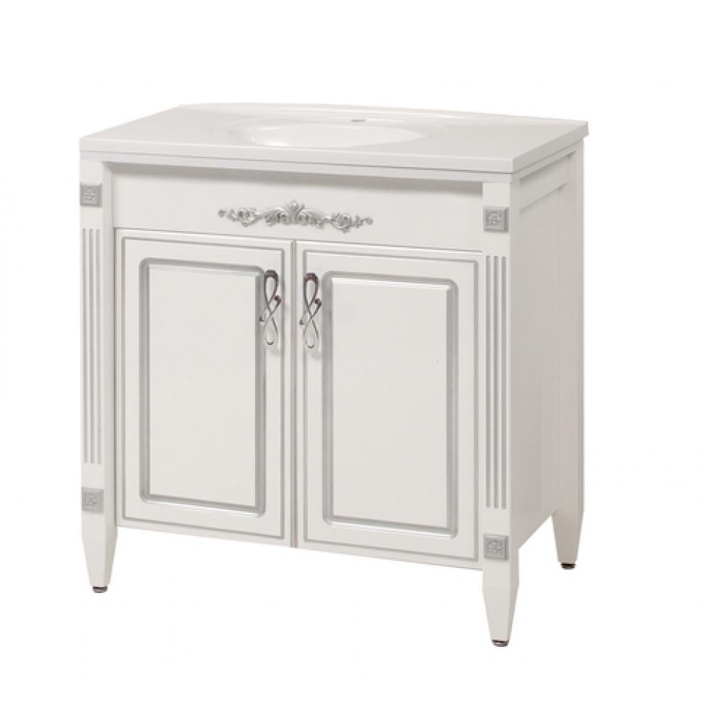 Тумба для ванной комнаты Романс 80 см с умывальником Романс 80 см Серебряный/Золотой патина (1854619179)