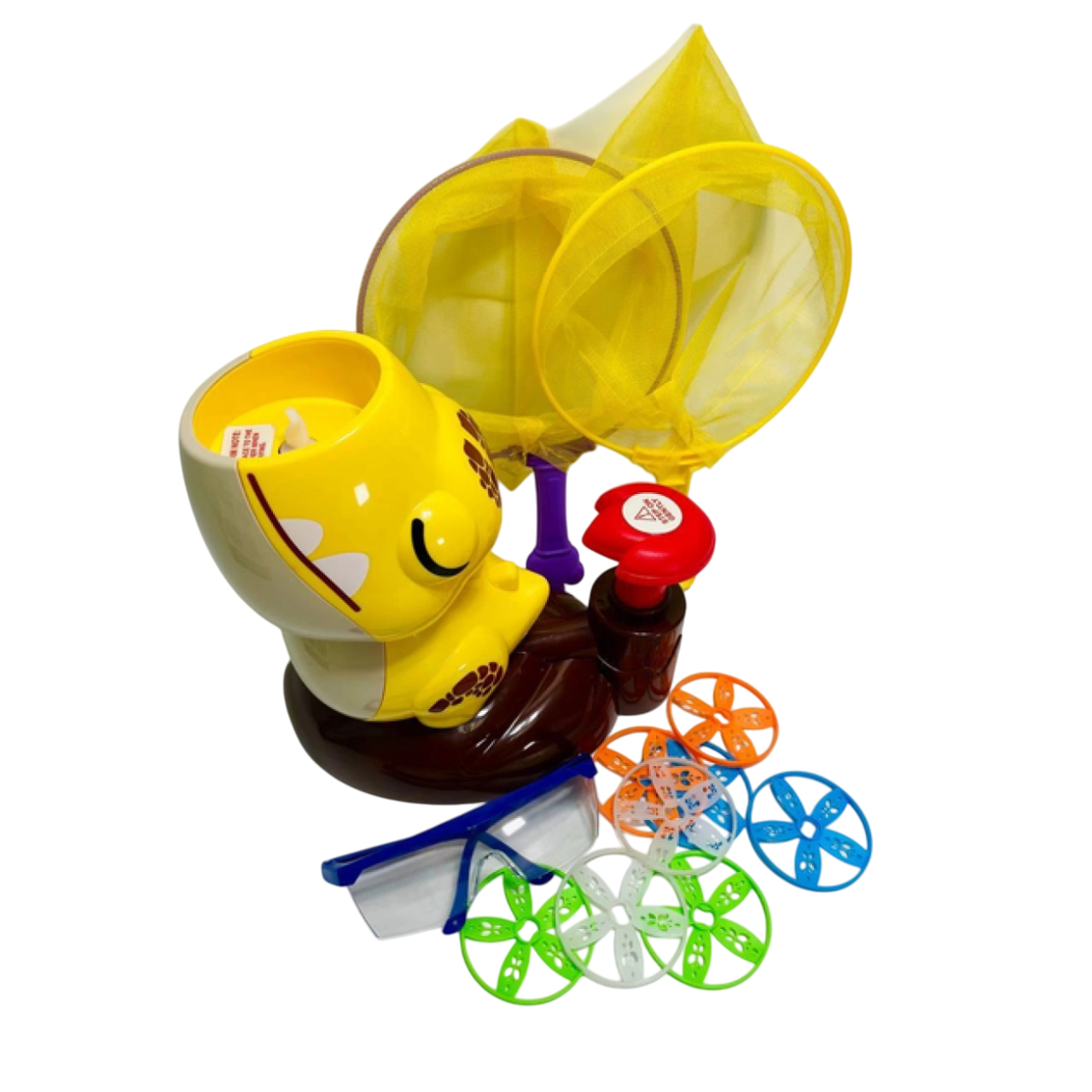 Комплект ігровий динозаврик з пусковим механізмом два способи запуску 8 дисків/2 сачки та окуляри (KB 208)