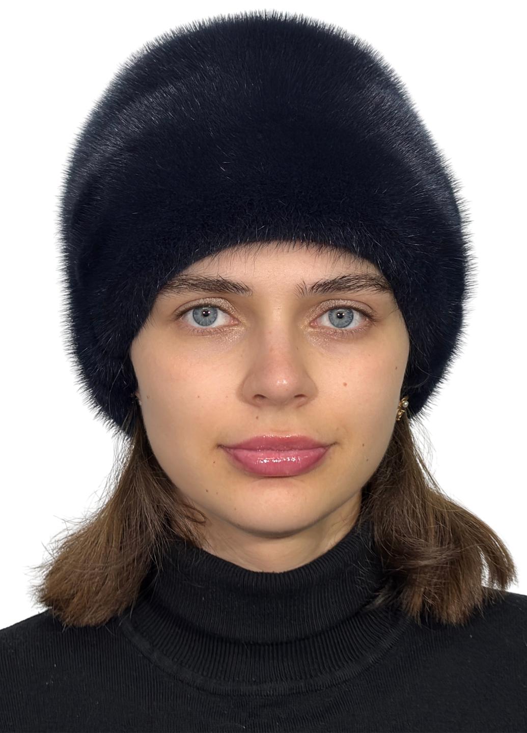 Женская кубанка Меховой стиль Ромашка из натурального цельного меха норки Синий (069/L)