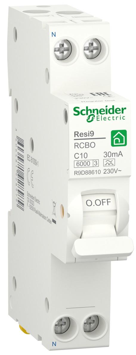 Диференційний вимикач Schneider Electric RESI9 1P+N 10A 30мA C тип А (R9D88610) - фото 1