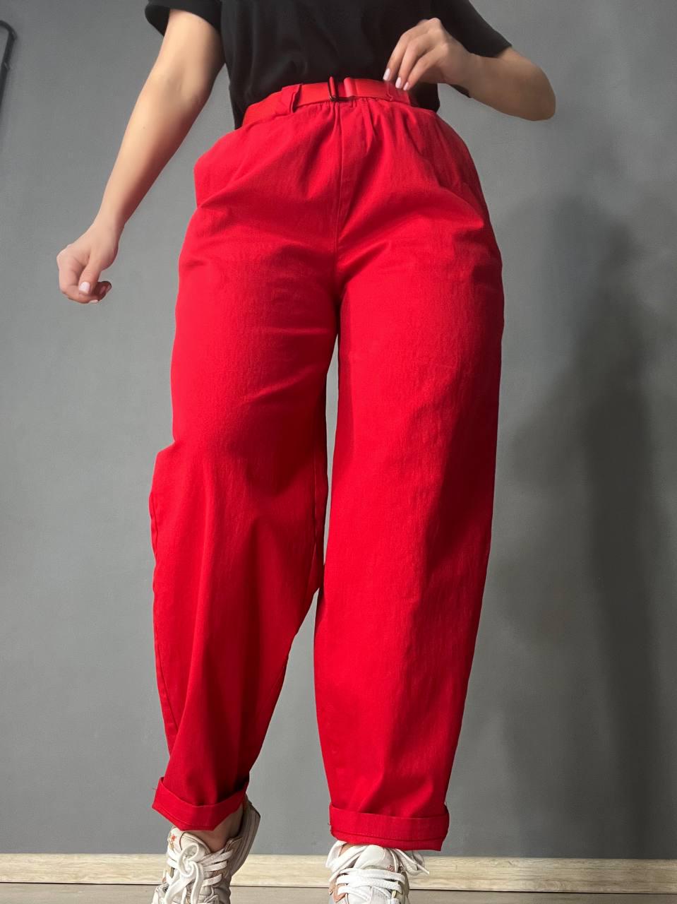 Брюки жіночі A-N 712 МОМ jeans широкі банани полегшений тонкий коттон з ременем L Червоний (3785)