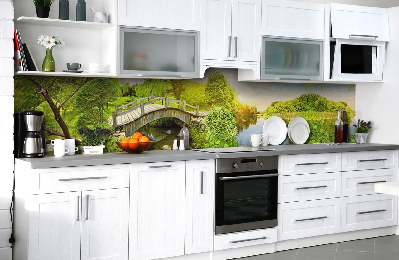 Кухонный фартук Деревянный мост река из самоклеющейся виниловой пленки 65х250 см Зеленый Кухонный фартук Деревянный мост река из самоклеющейся виниловой пленки 65х250 см Зеленый