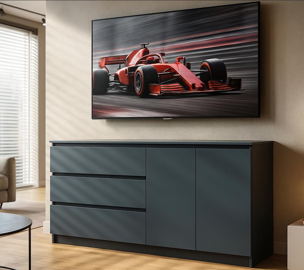 Комод Мастер Форм Брайт телескопические направляющие левосторонний ДСП 1600/44 1580 158х37,6х73 см Антрацитовый