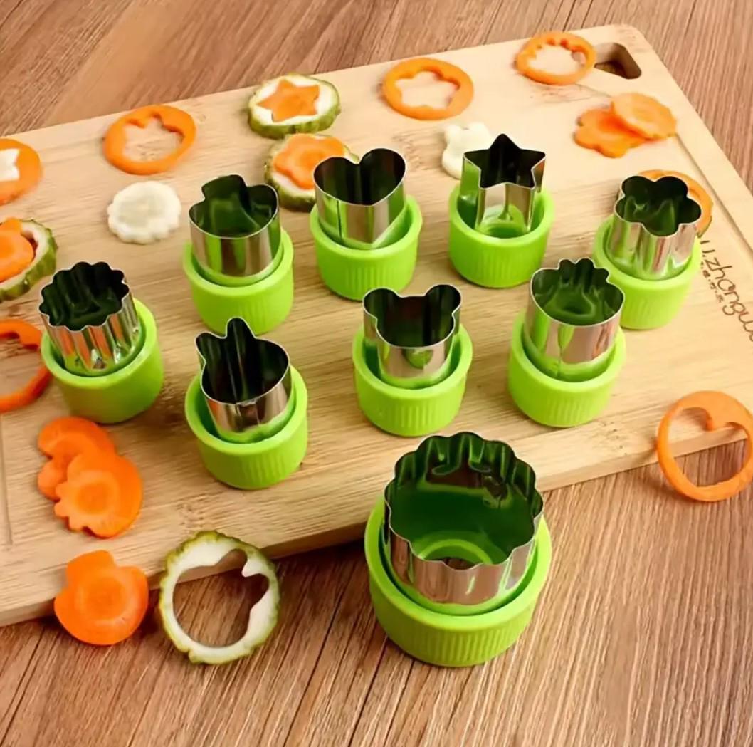 Набір форм для канапе та вирізання фігурок з овочів та фруктів 9 шт. Зелений - фото 2 Набір форм для канапе та вирізання фігурок з овочів та фруктів 9 шт. Зелений - фото 2