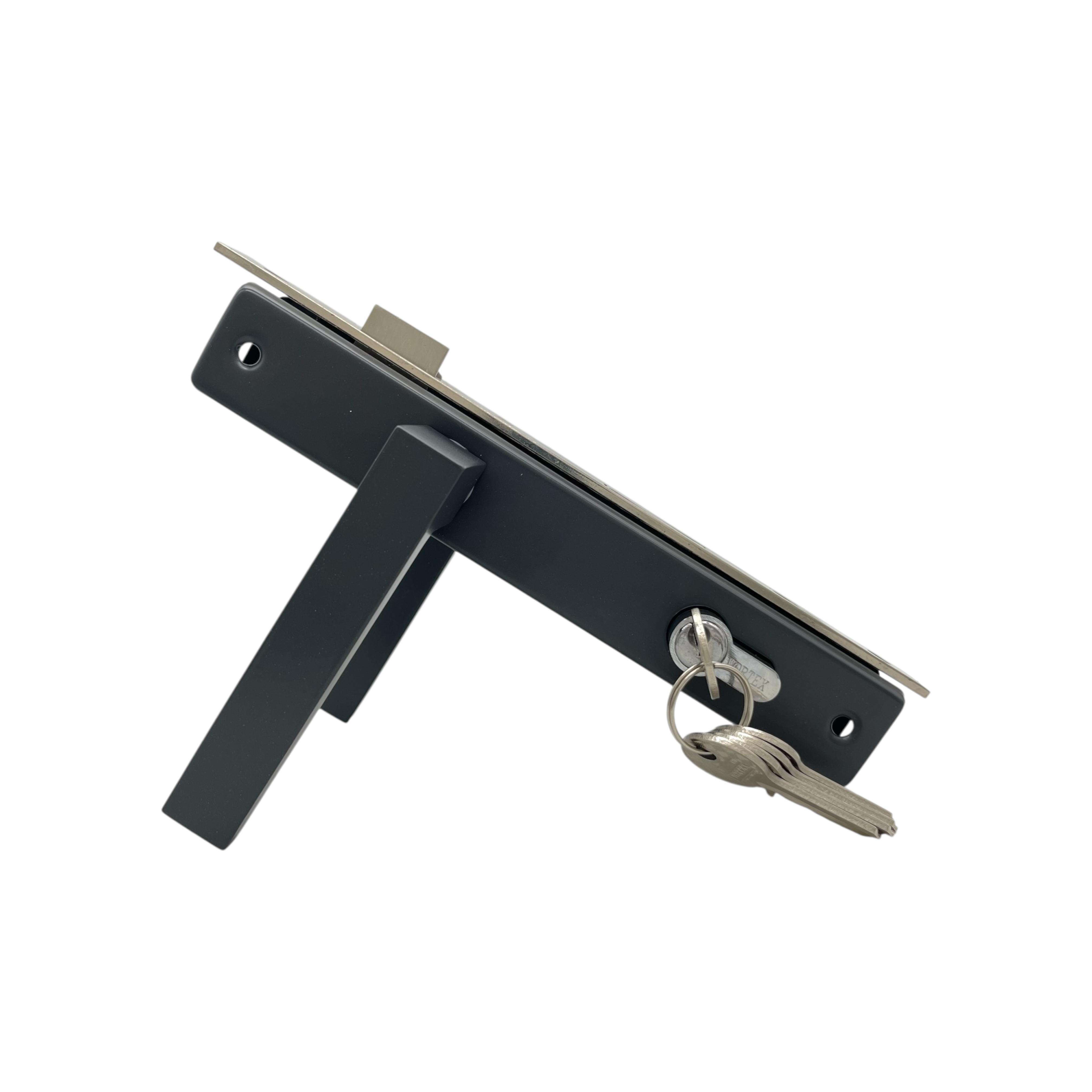 Замок для калитки/ворот с ручками узкий в профильную трубу Темно-серый