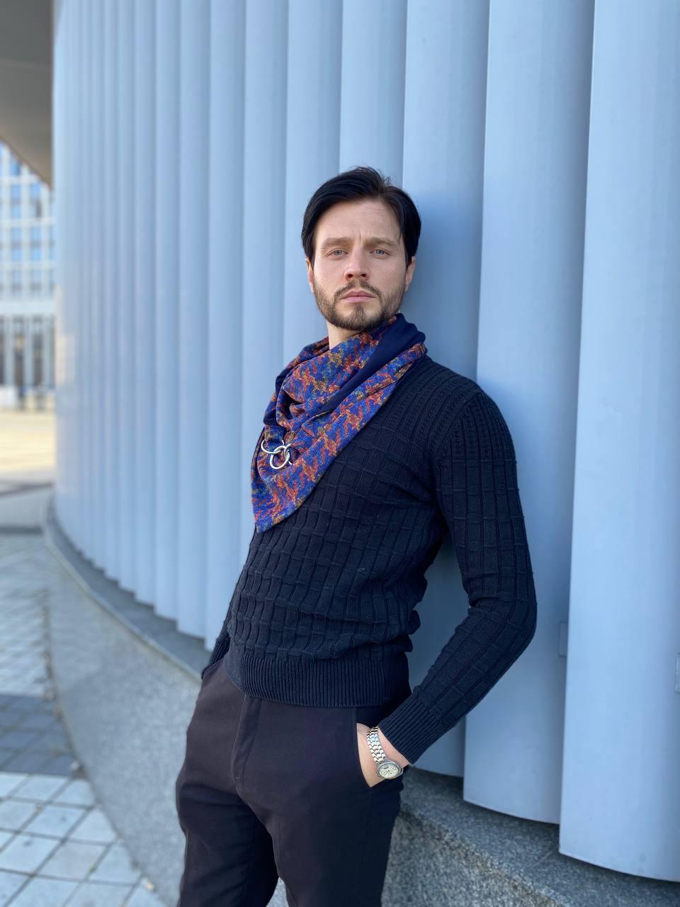 Шарф чоловічий My Scarf Единбург двосторонній Темно-синій (29512896)